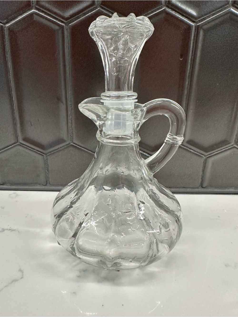 Vintage Anchor Hocking clear pressed glass cruet Oil/Vinegar Storage 6 oz